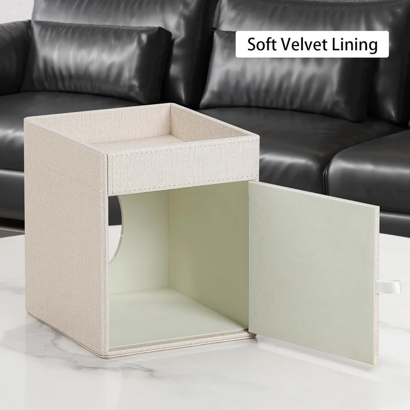 Cretkhp Tissue Box Cover, PU Leather Square Tissue Box Holder with Storage Tray for Bathroom Vanity Countertop Night Stands Bedroom Office Desk, Stylish Tissue Holder Decorative Organizer (Linen) - Image 4